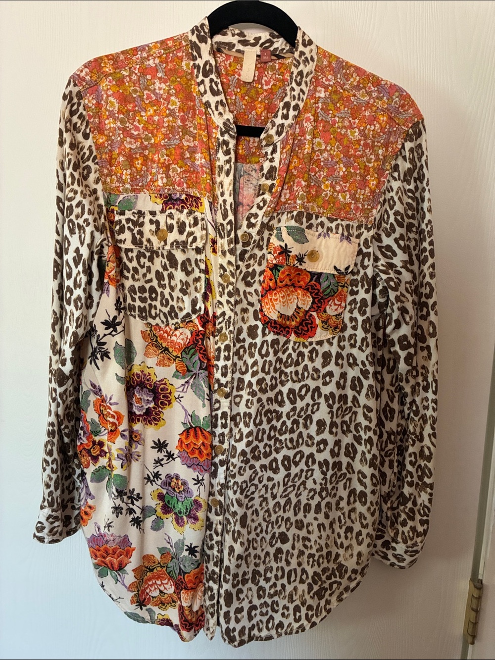 Pilcro Mixed Leopard & Floral Print Blouse — Brown, Orange, Yellow, small
